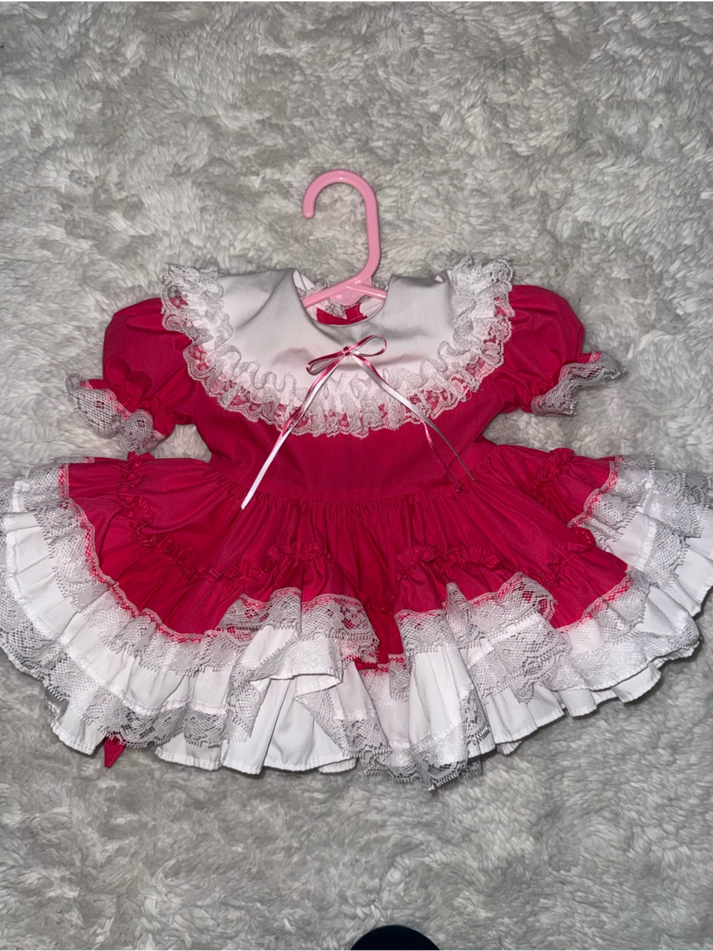 Hot Pink and White Frilly Kids  Dress 06 month